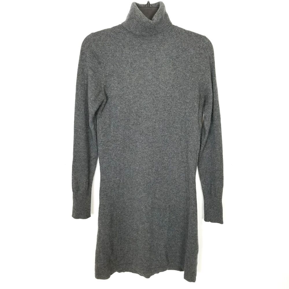 Pure Collection Women 100% Cashmere Dress Sz US 4 Gray Long Sleeve Turtleneck